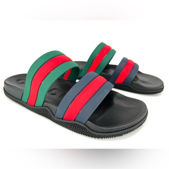 Gucci Agrado GG 692381 Rubber Striped RGR Slide Sandals G 9 - US 9.5 - EU 43 - Picture 1 of 12
